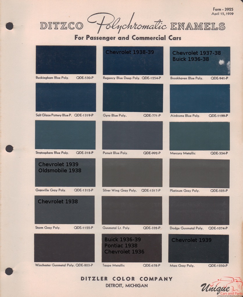 1939 General Motors Paint Charts PPG 2